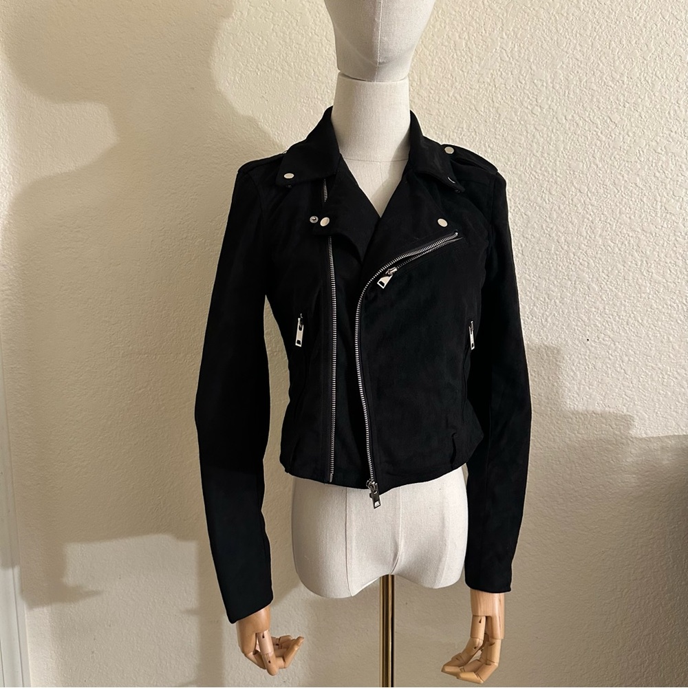Lulus Ride With Me Black Suede Moto Jacket Size S Lightweight NWT No Bottom Tie